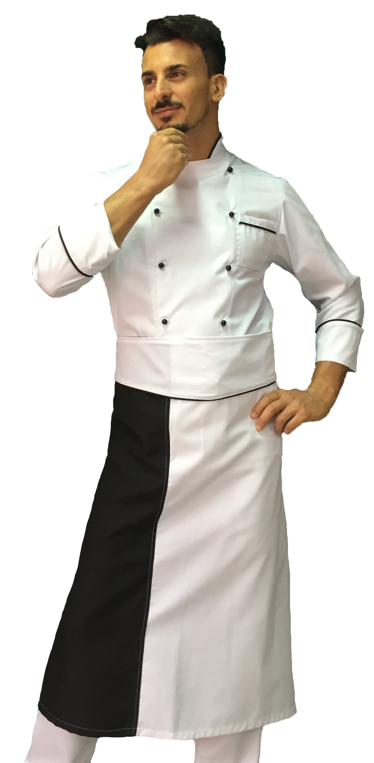 Completo da Cucina Ristorante Cappotto Pantaloni e Grembiule Vari Colori per Uomo Donna Made in Italy