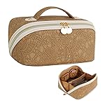 Prite Travel Cosmetic Bag Makeup Organizer Bag For Women Large Capacity Waterproof PU Leather Toiletry Bag with Handle and Clear Divider(Brown Flower)