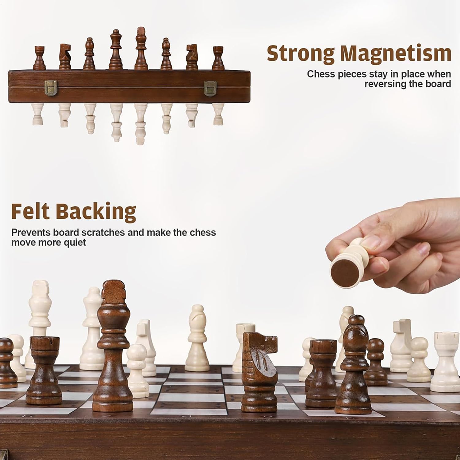 Easy Game Set with Folding Design - Magnetic Wooden Chess and Checkers Game Set | Travel Activities for Waiting Room Car Trip Family Night Park Outdoor Classroom Party Home