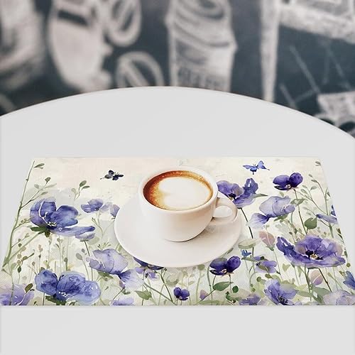 Vista 40 de Juego de 4 manteles individuales botánicos con diseño de flores, plantas botánicas, hojas de flores, rústico, floral, impermeable, lavable