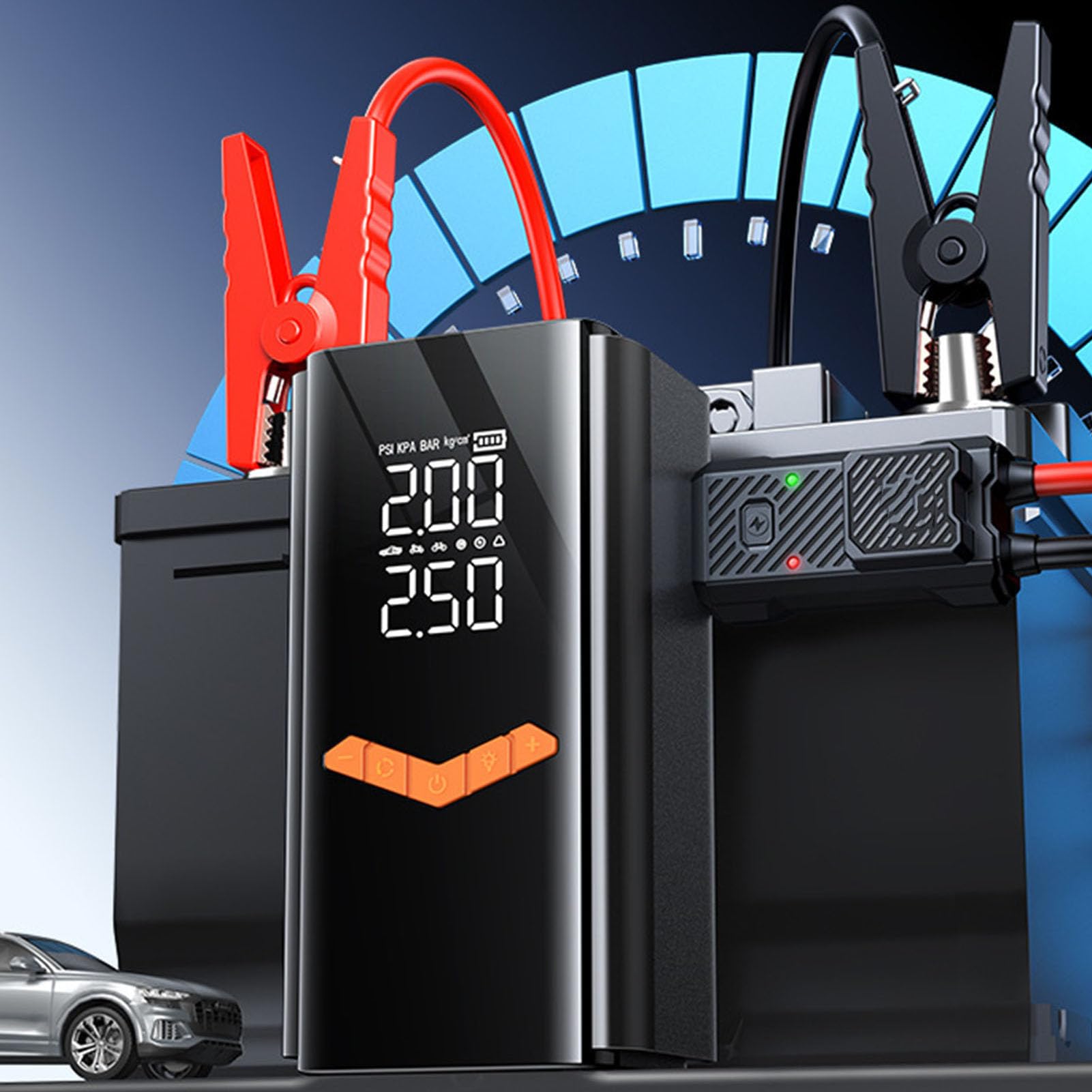 Luocute Avviatore di Emergenza per Auto Portatile, Batteria di Emergenza da 10000 MAh con Luce LED e Gonfiatore per Pneumatici per Auto, Camion, SUV