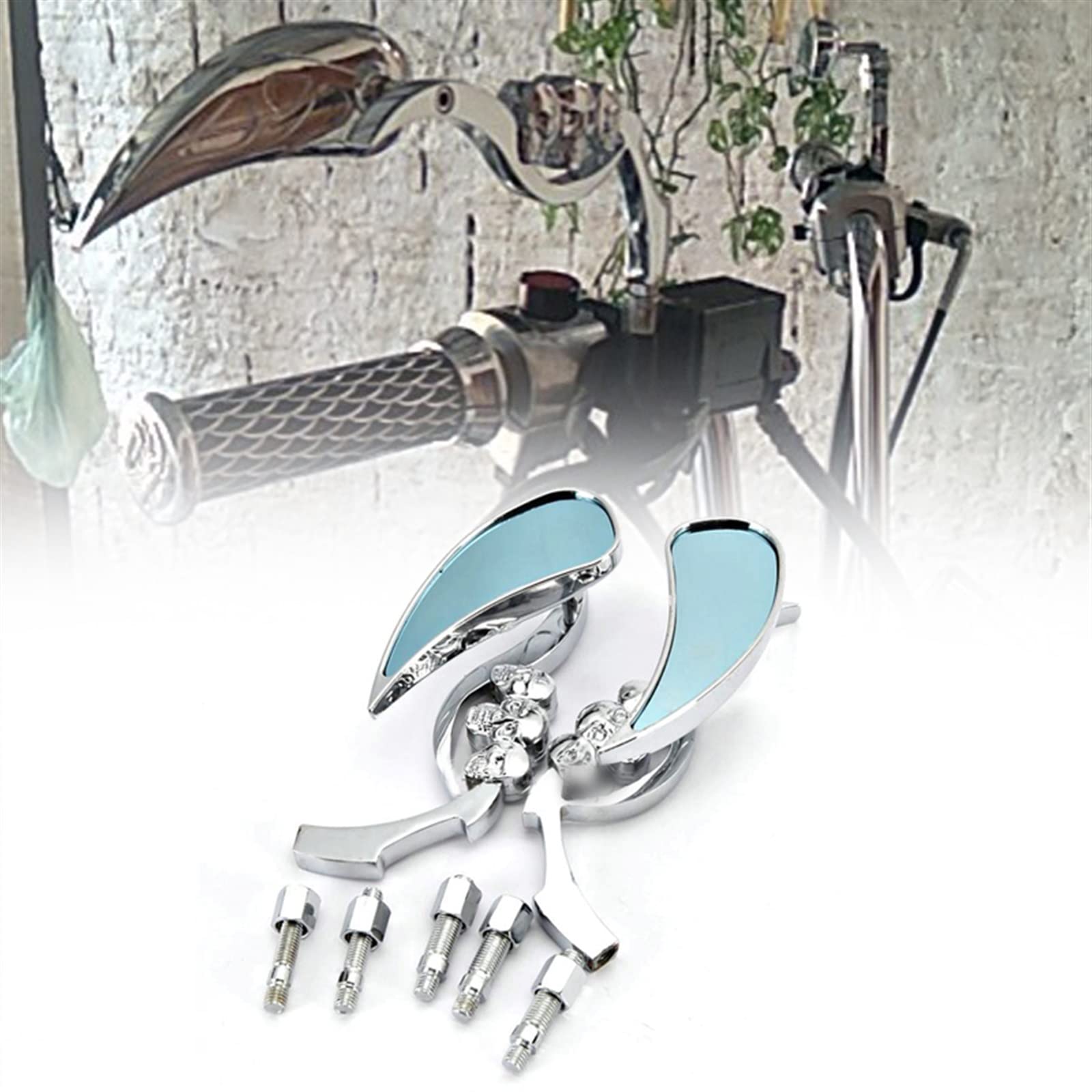 2 Morsetti Per Manubrio A Forma Di Teschio | Cromati Per Yamaha V-Star 1100/650 - Foto 8