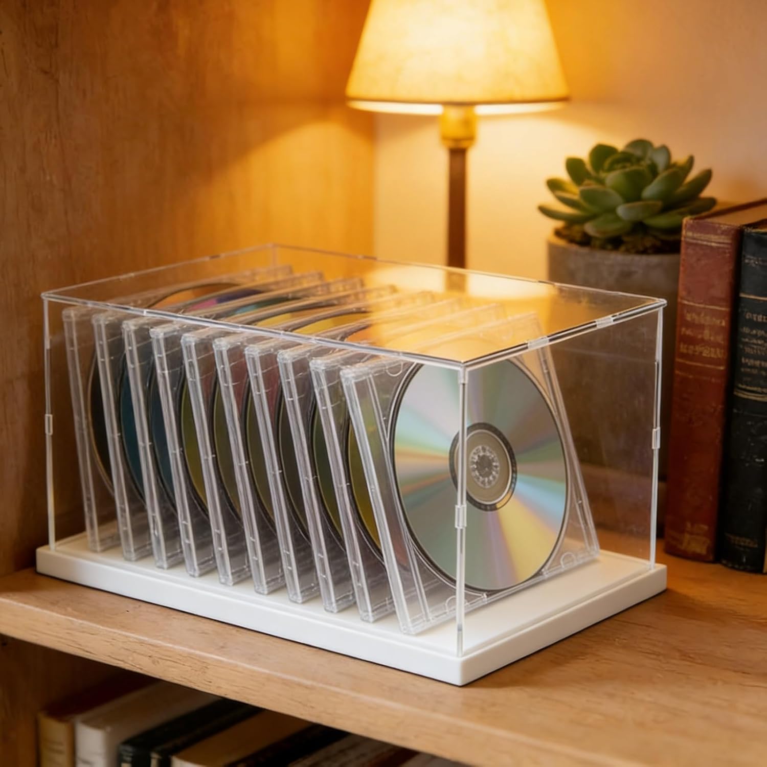 UV Protected Acrylic Display Case - Assembled Transparent Showcase Box for CD Collectibles & Memorabilia Storage - Rectangle Plastic Display, 50x35x35cm (20x14x14in), White