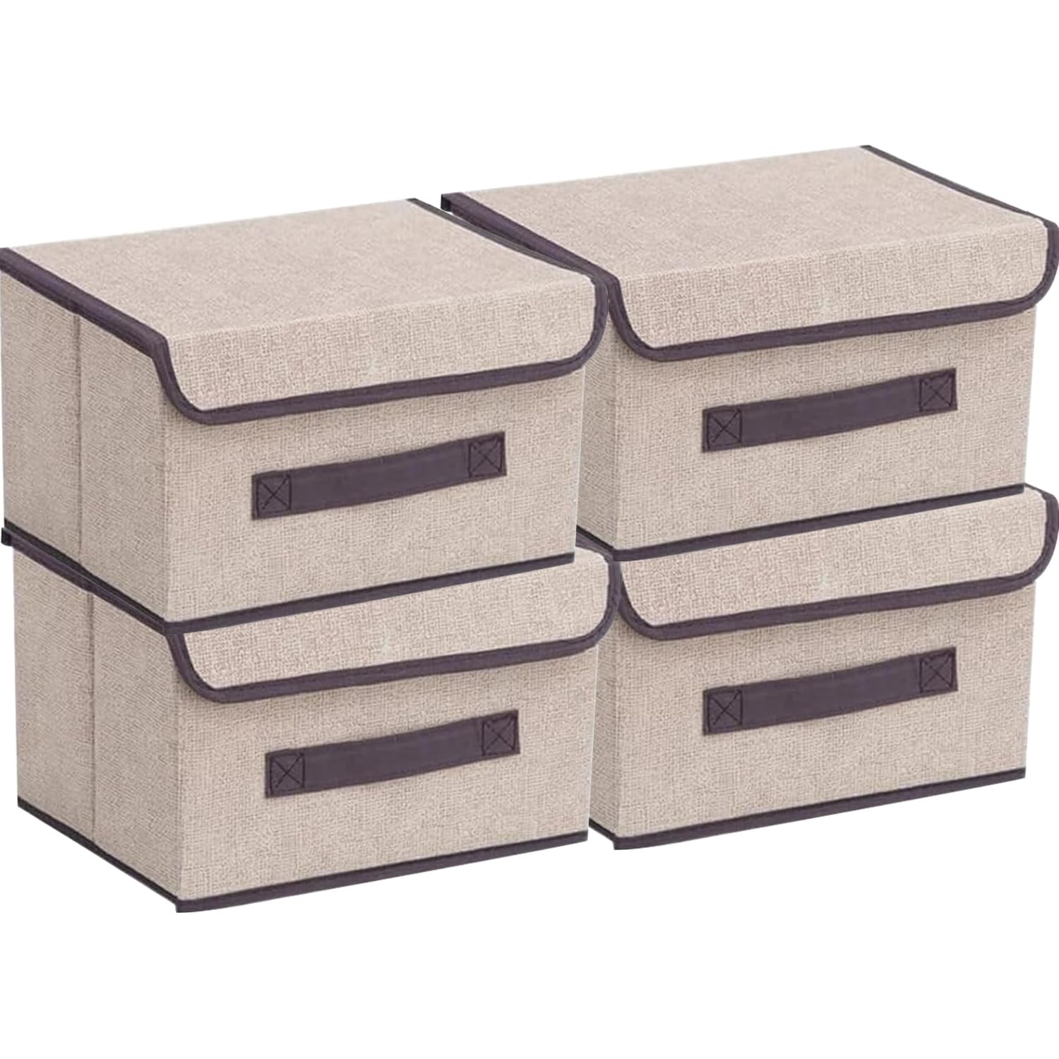 Punklong Storage Boxes with Lids Fabric,4 Pack Collapsible Storage Box,36 * 23 * 24cm Foldable Fabric Storage Box with Lid for Wardrobe, Bedroom, Nursery, Office, Toys, clothes (Beige)