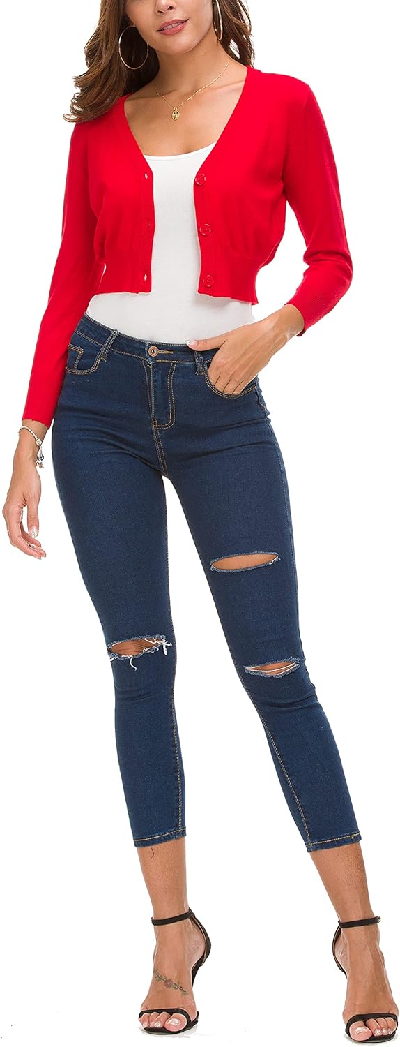 EXCHIC Women's Bolero Shrug 3/4 Sleeve Lightweight Knit Cropped Cardigan Open Front Sweater for Dresses - Image 7