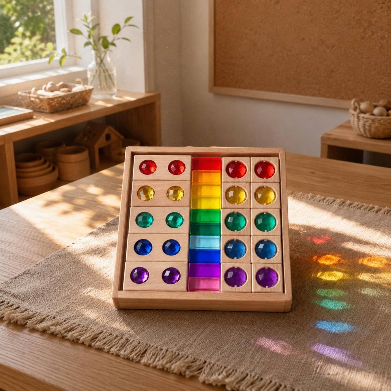 Jiuvaso Blocchi Sensoriali per Bambini Puzzle Educativo Tavola di Abbinamento Set di Costruzione Gioco di Incastro con Pezzi Traslucidi per Apprendimento, Combinazione Finestra Trasparente Alta 4