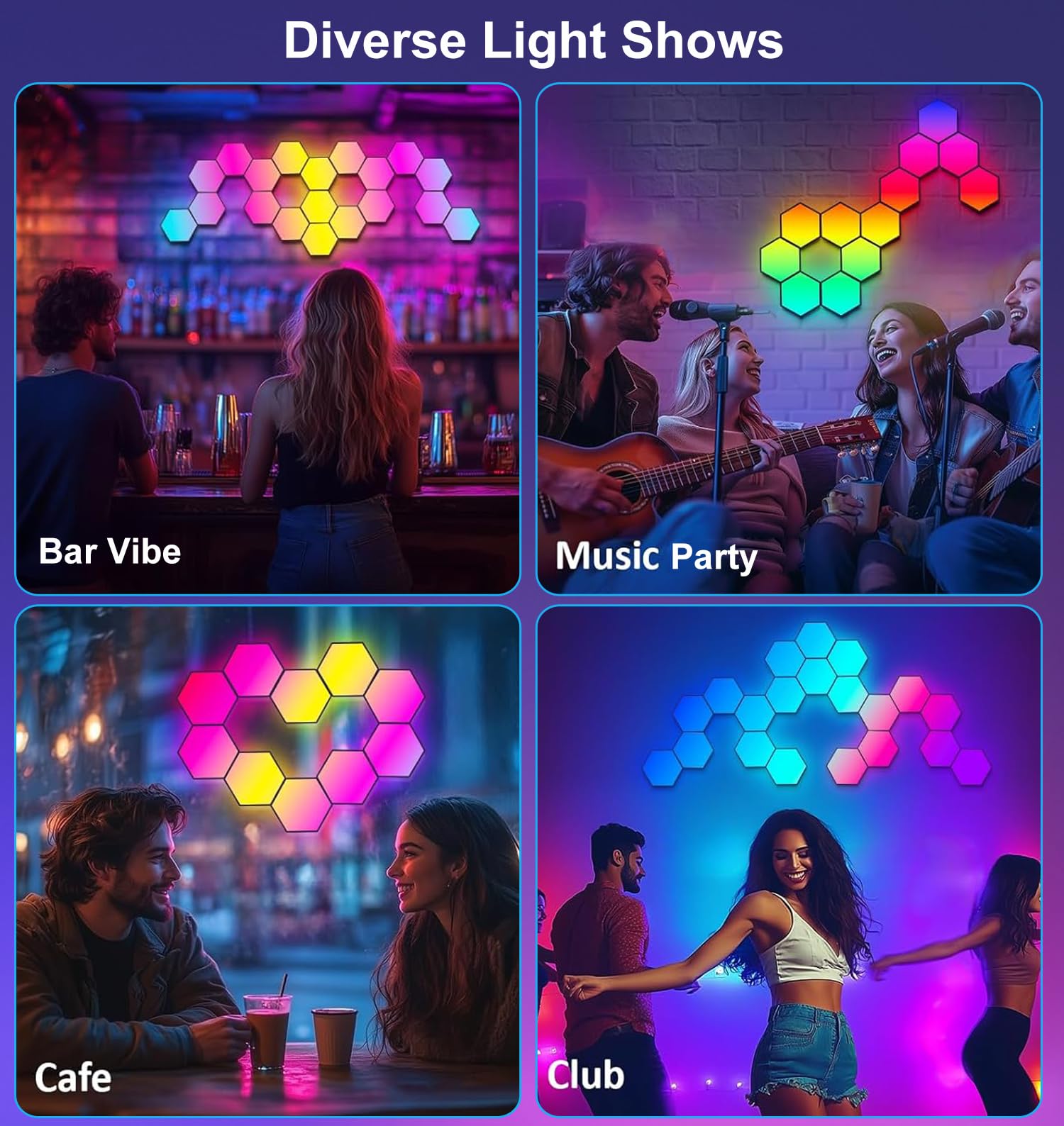 Hexagon LED Panel für Gaming Setup, 14 Smart Home Gaming LED Sechseck Wandleuchte Funktioniert mit Alexa Google Assistant, Gaming Wandpaneele Sprach- App-Steuerung Musik Sync für Zimmer Deko Geschenk