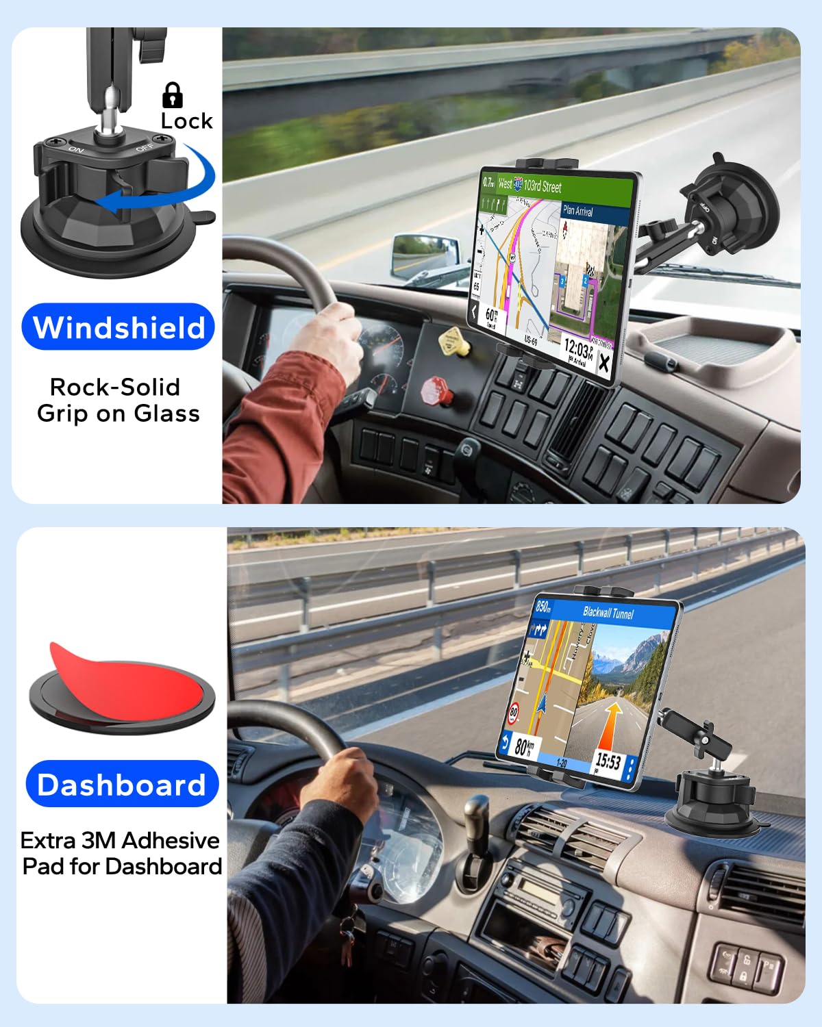 GDZN Support de tablette pour voiture, camion, pare-brise, ventouse extrême