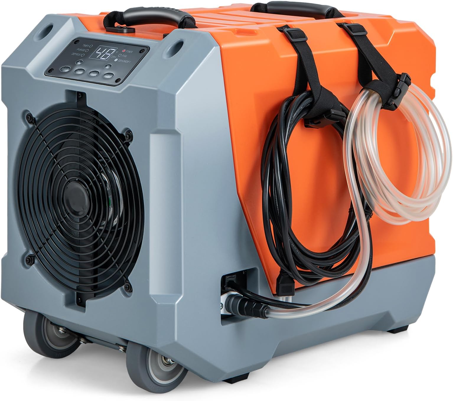 COSTWAY 85L/Day Commercial Dehumidifier, Industrial Air Dehumidifiers Building Dryer with Pump, 24H Timer, Auto Defrost, Memory Starting, Drain Hose, Wheels & Handle, Air Circulation 350 m3/h (Orange)