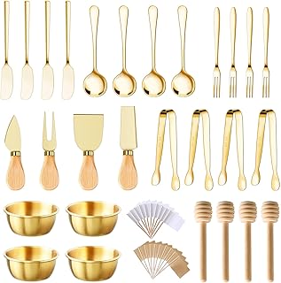 48 Pcs Charcuterie Boards Accessories Butter Spreader Knives Set Stainless Steel Cheese Mini Serving Tongs Spoons Forks Dipping Bowls Toothpick Flags Utensils for Pastry Making Wedding Christmas(Gold)