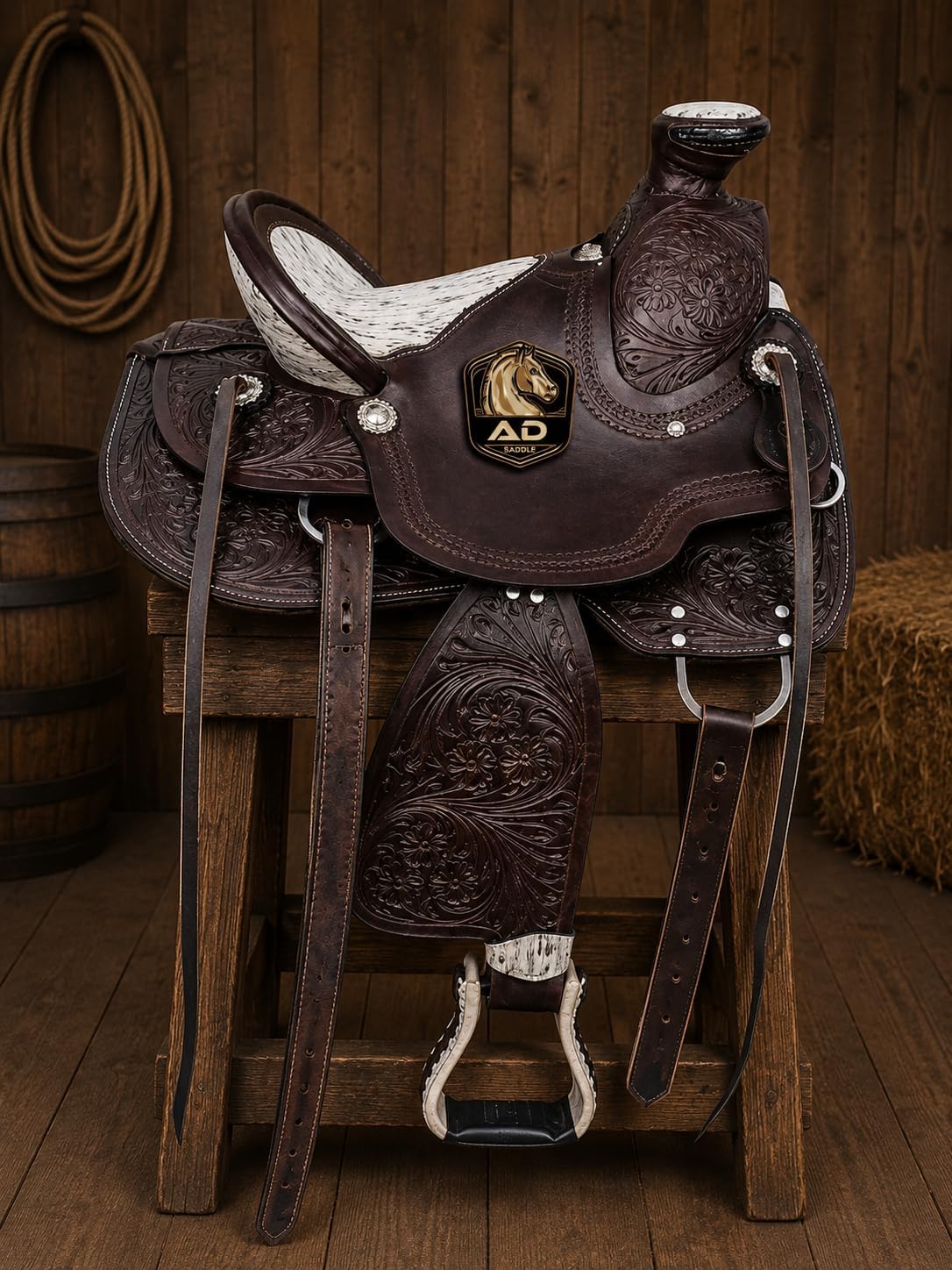 Wade Horse Saddle Leather Tree A Fork Roping Ranch Work Adult & Pony Tooled Craved Handmade Premium Western Equestrian Trail Tack For Horse Riding Saddle Size: 10"-18" inches Seat, MO-WHR-45