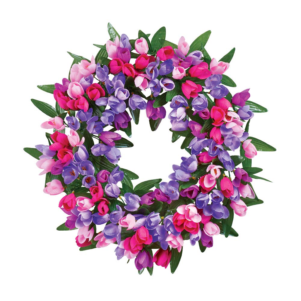 Collections Etc Lush Pink and Purple Mini Tulip Floral Wreath 18" x 18" x 4"