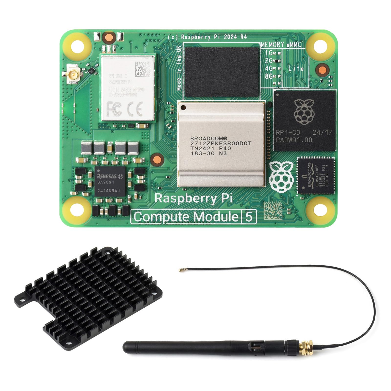 Raspberry Pi Compute Module 4 With Heatsink & Antenna - CM4002000 2GB RAM Lite Version (No WiFi)
