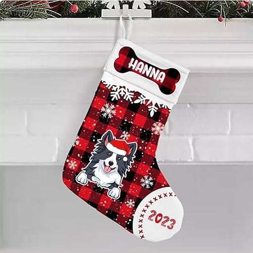 IZI POD Border Collie - Medias de Navidad personalizadas para perro, perfectamente a cuadros, decoración navideña rústica, diseño de perro