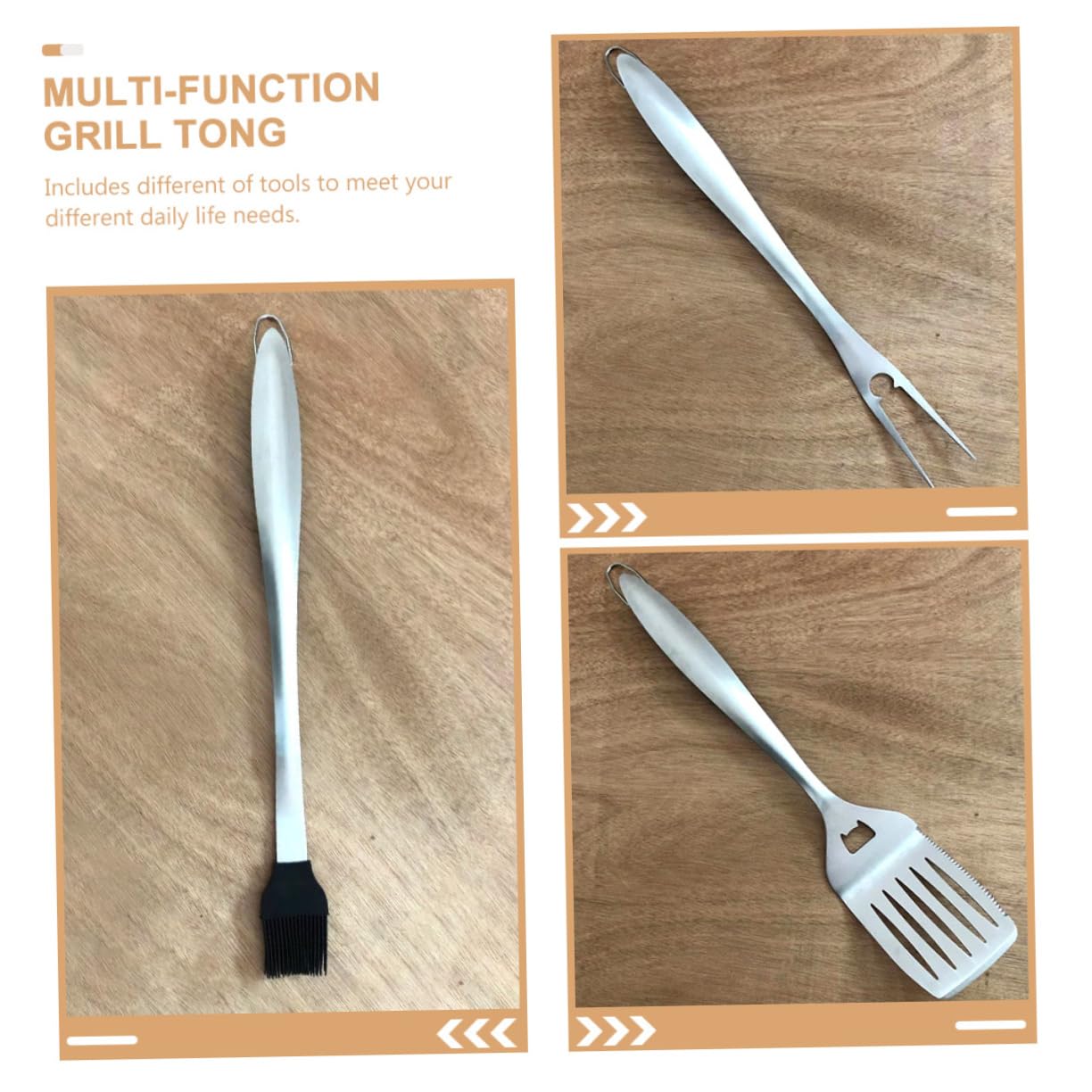 Set Utensili Barbecue in Acciaio Inox Professionale | Argento, Leggero e Riutilizzabile, Pinza Multiuso Forchetta e Spatola per Griglia