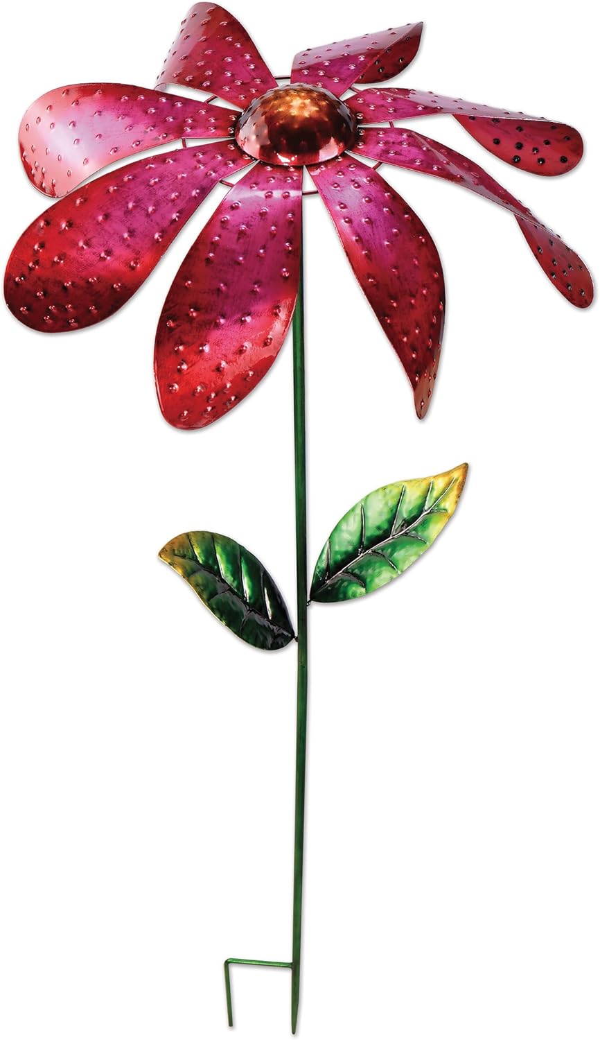 Sunset Vista Designs Large Daisy Spinner Garden Stake, 43-Inches Tall, Pink
