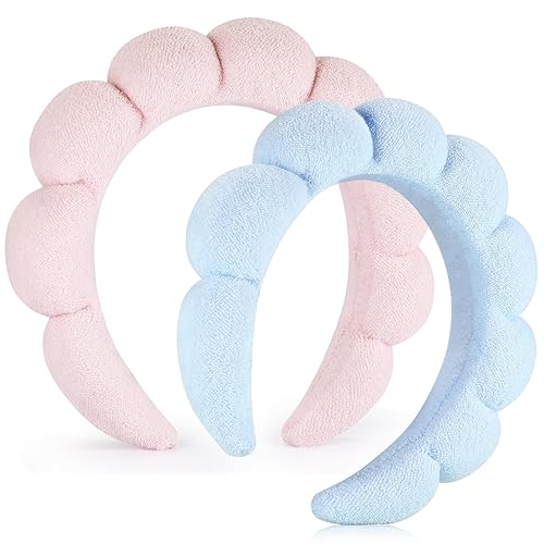 Miniatura 20 de Paquete de 2 diademas de spa de felpa para lavado facial para la eliminación de maquillaje, máscara (Rosa + Verde claro) Rosa + verde claro,Negro