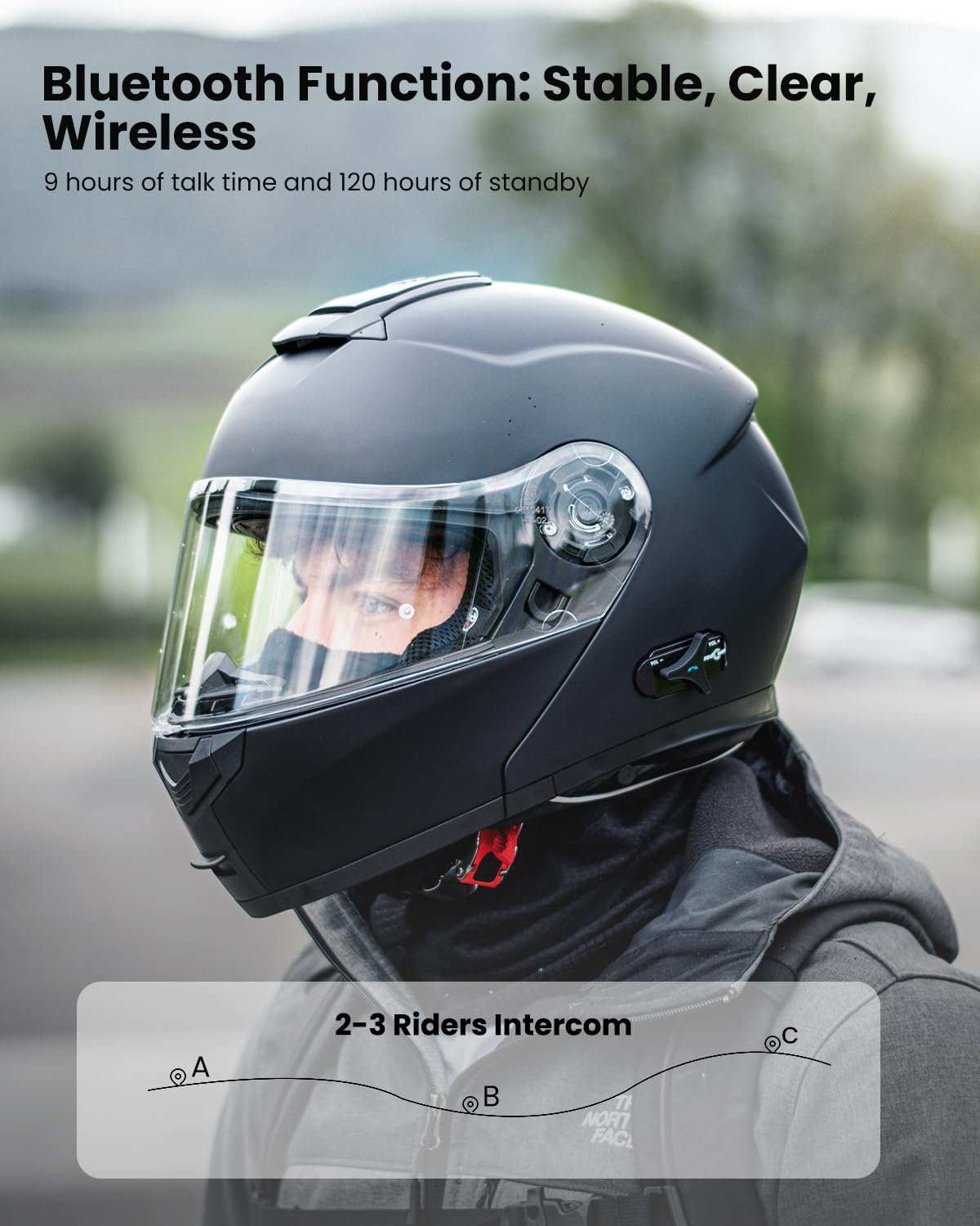 ILM Bluetooth Motorradhelm Klapphelm Modular Integralhelm Intercom für 2-3 Fahrer Doppelvisier mit Sturmhaube ECE22.06 Modell 159BT