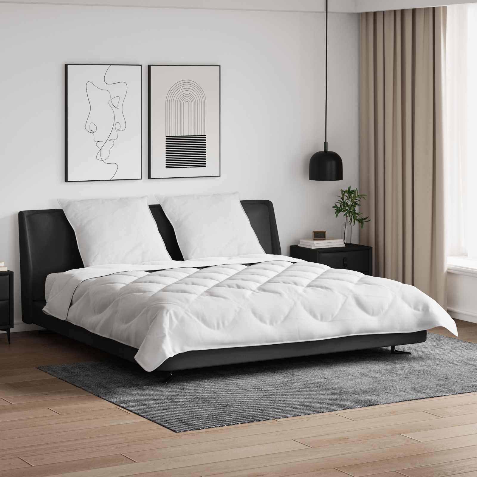 Mikrofaser Bettwäsche Garnitur Set mit Decke und 2 Kissen, 220x200 cm, Weiß, atmungsaktiv und extra warm, mit Box-Stitch-Steppdesign für Schlafzimmer und Gästezimmer Zuhause