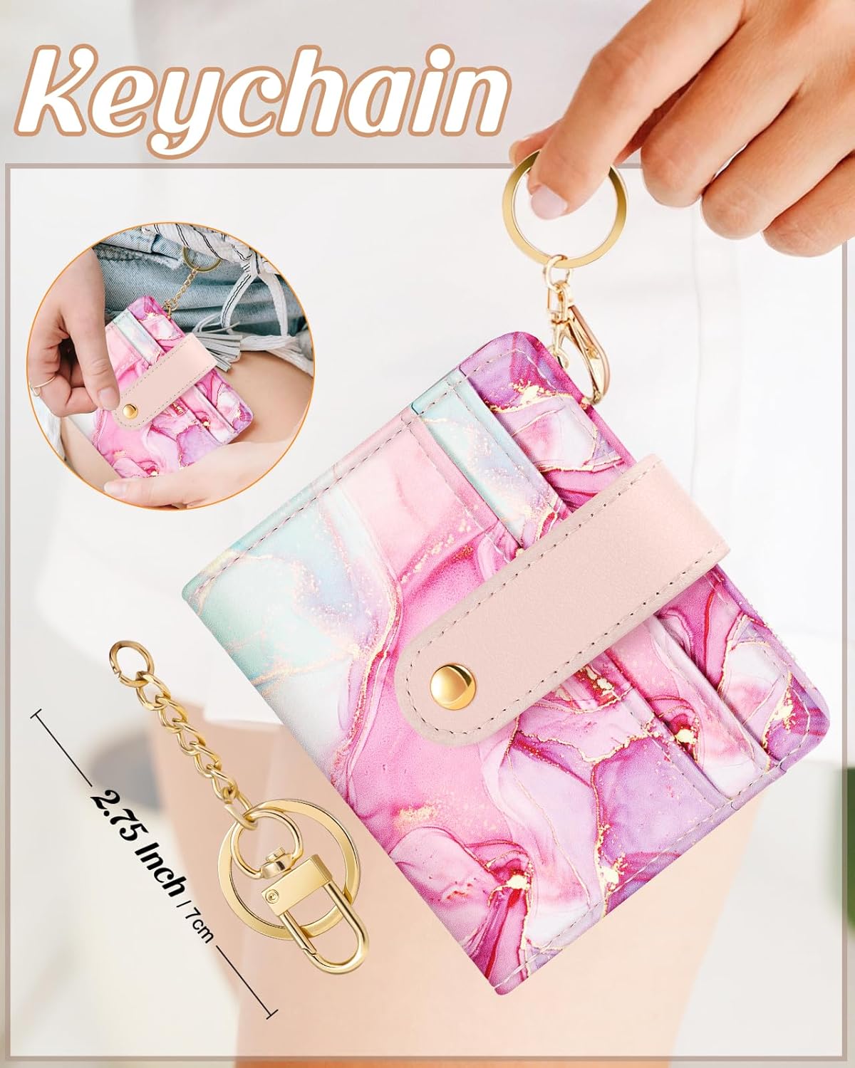 Bistup Wallet Women Slim Cute Leather Thin Bifold Small Card Wallet Purse for Ladies Teen Girls Female Tiny Medium Aesthetic Simple Girly Unique Pretty Modern Credit Card Holder Keychain Rfid - Image 4