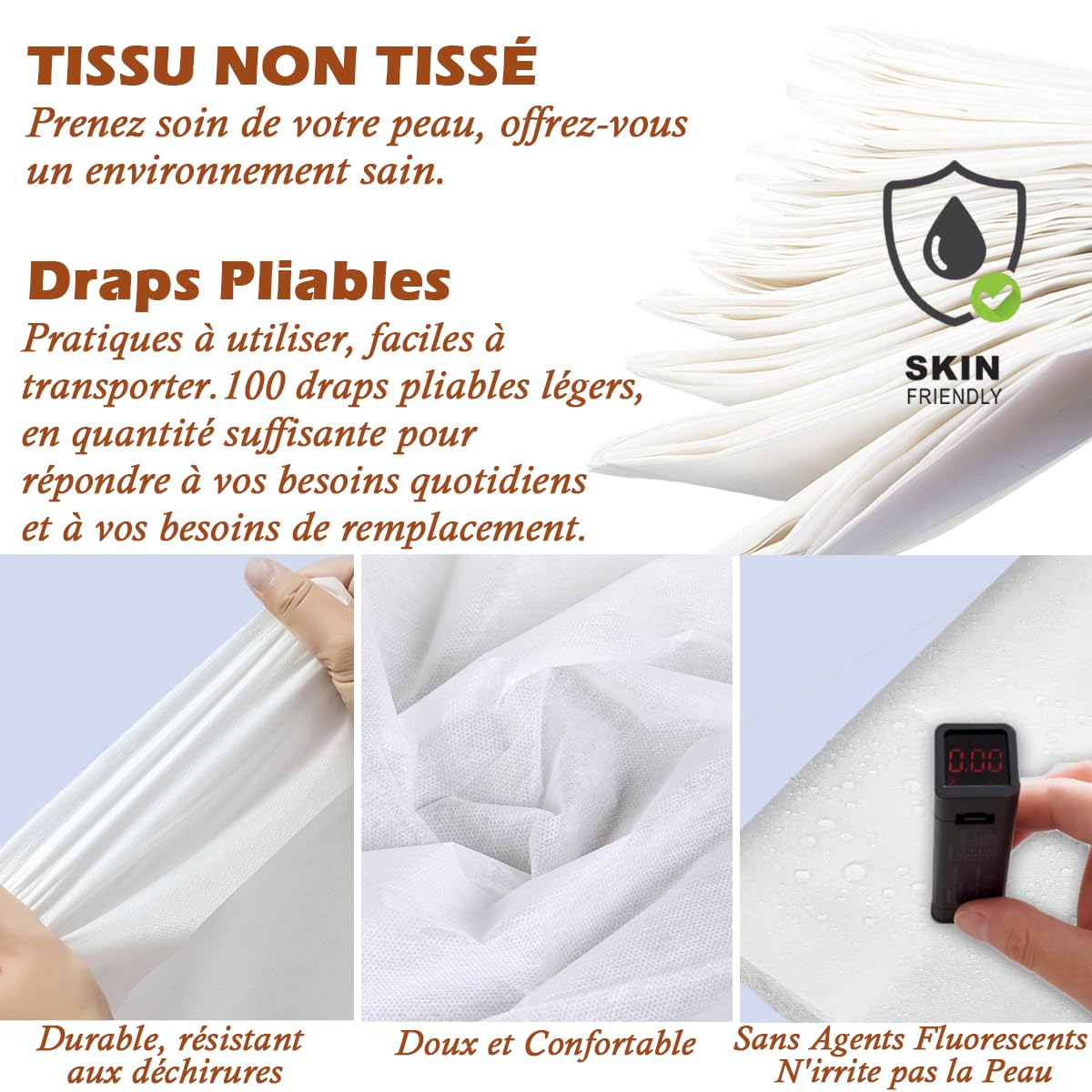 Lot de 100 Drap Jetable Table Massage 80x180cm Non Tissé Blanc pour SPA Salon Tatouage Hôpital