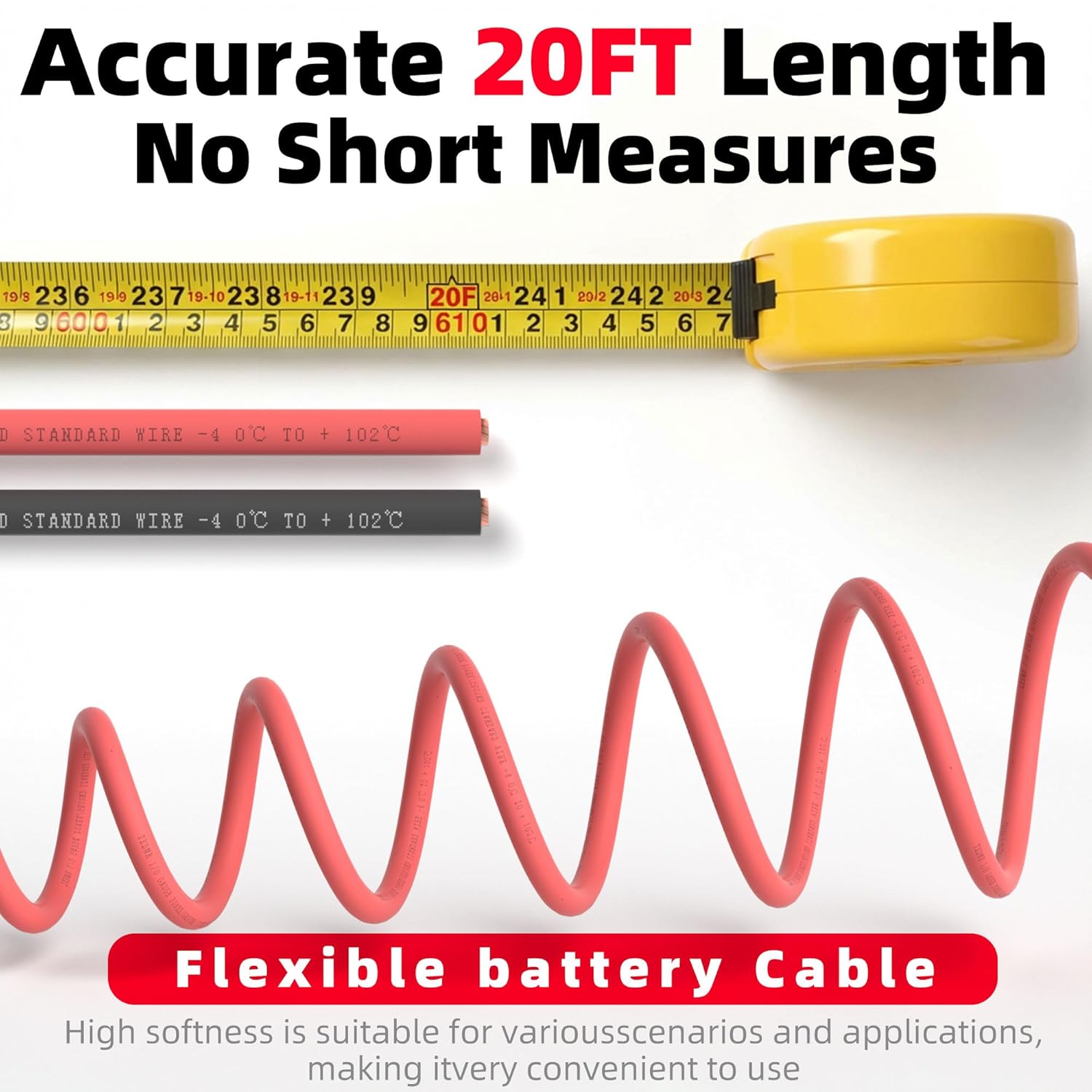 TKDMR 6 AWG Complete Battery Cable Bundle - 20 FT Red & 20 FT Black OFC Welding Cable with 10 Marine Grade 1/4" Ring Terminals & Heat Shrink