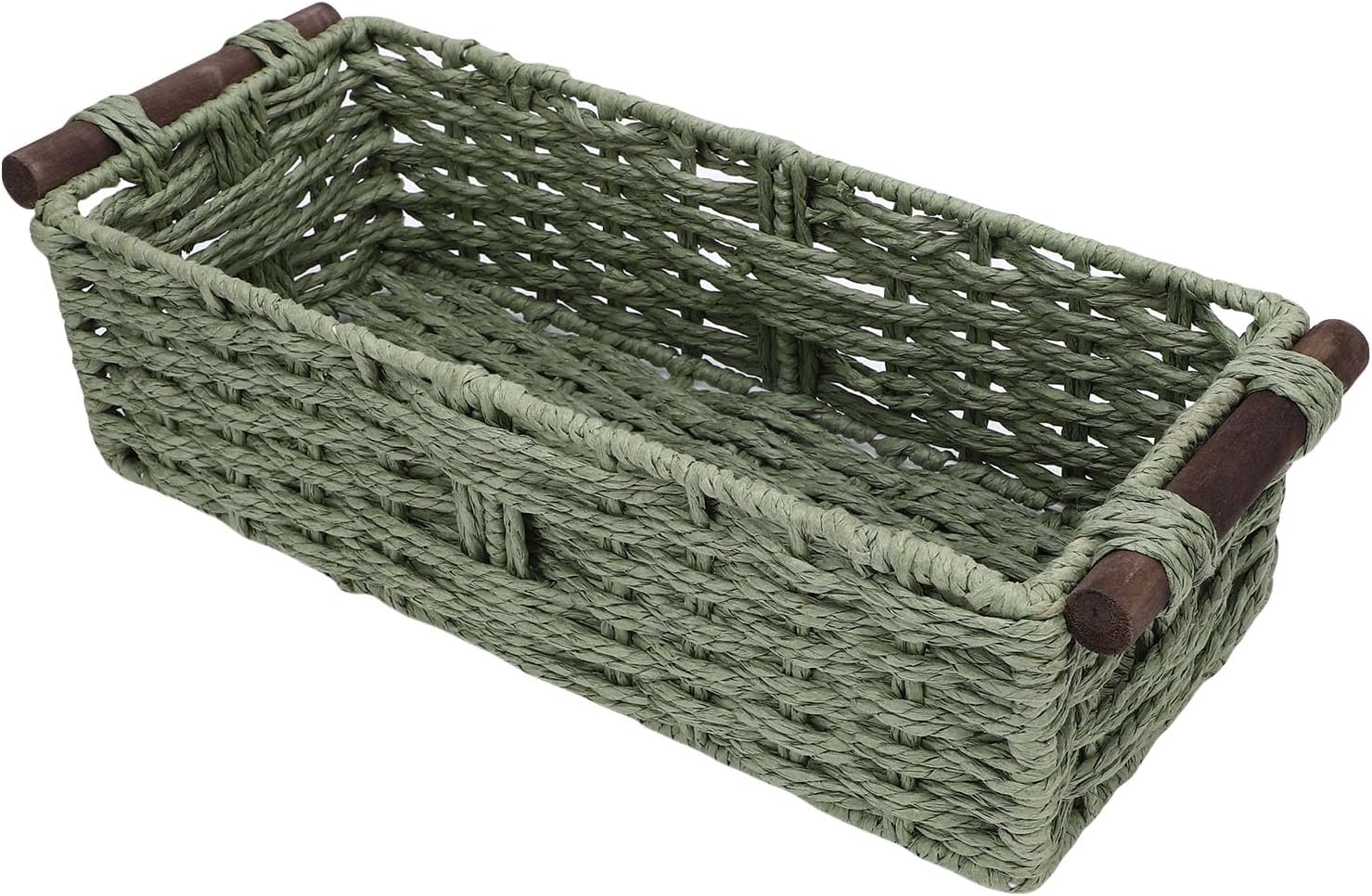 Paper Rope Storage Wicker Baskets, Boho Woven Wicker Toilet Paper Stair Plant Basket Bathroom Organizer Tray with Handle for Toilet Paper and Daily Necessities (Green)