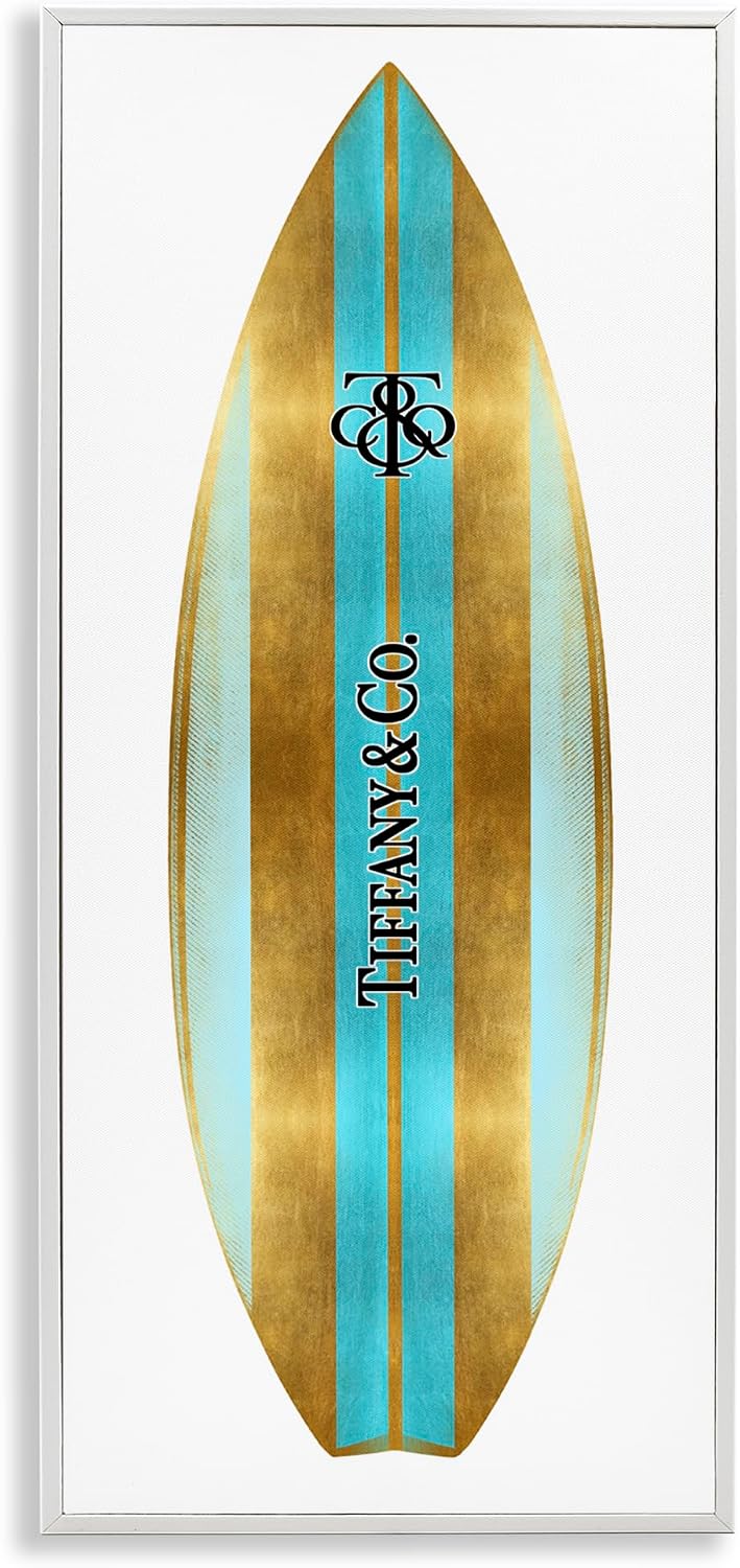 Stupell Industries Turquoise Fashion Glam Striped Designer Surfboard Emblem, Design by Madeline Blake