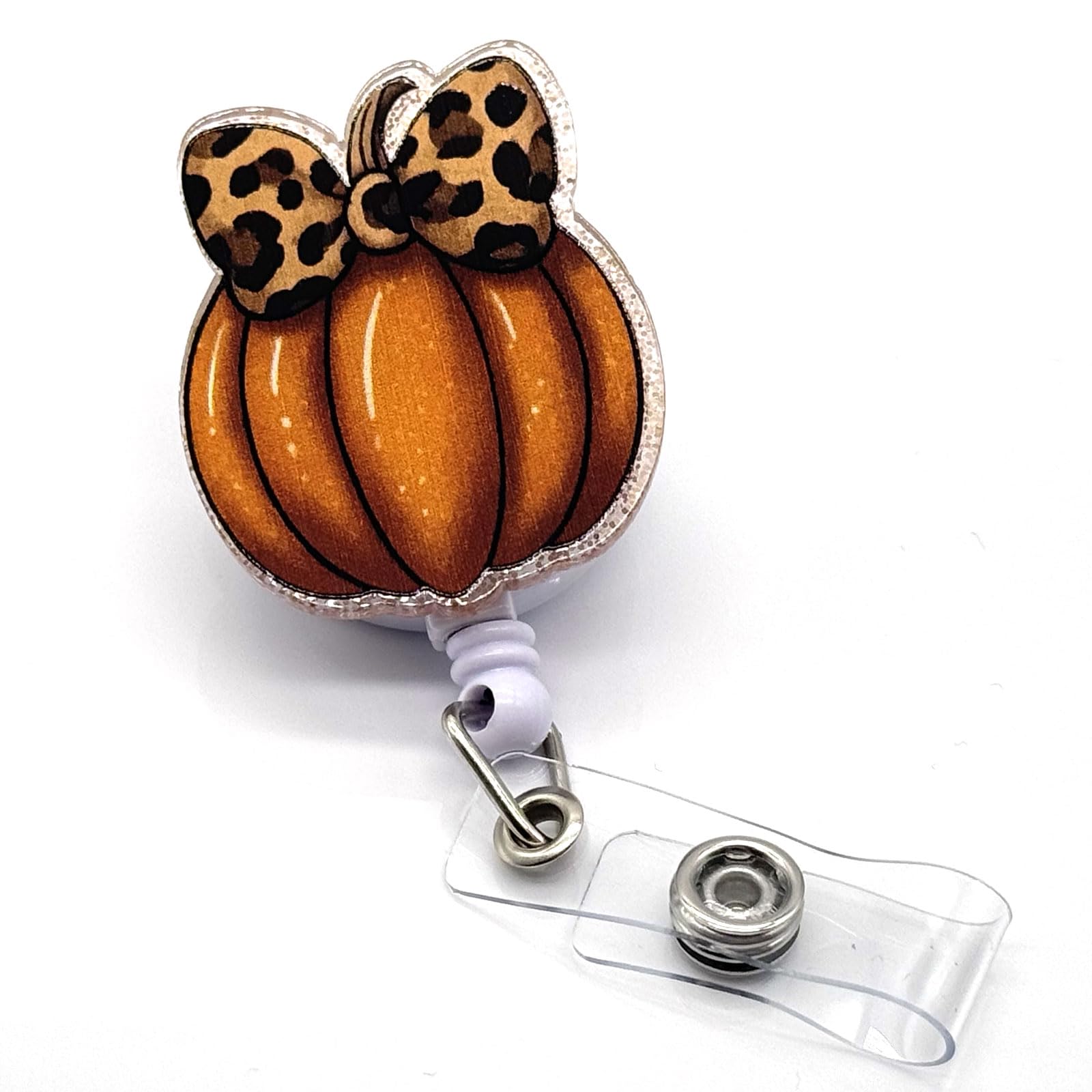 Fall Pumpkin with Bow Holiday Badge Reels Fall Autumn Felt Retractable Badge Holder Name ID Badge Reel with Clip for Nurses Doctor Teacher Staff Cards