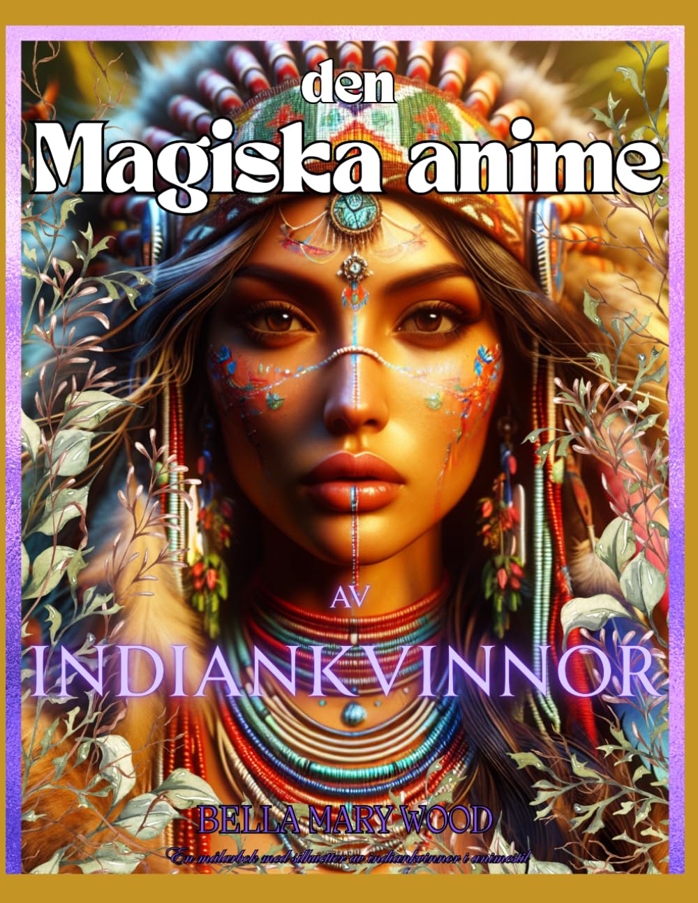 Den magiska anime av Indiankvinnor En målarbok med silhuetter av indiankvinnor i animestil: amerikansk målarbok