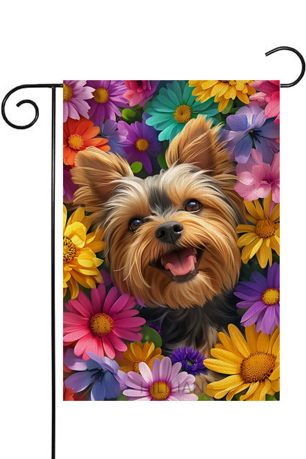 HILILIAN Yorkie Garden Flag Spring Summer Colorful Daisy Garden Flag dog 12x18 Inch Double Sided Small Burlap Seasonal Holiday Flag for Outside Dog