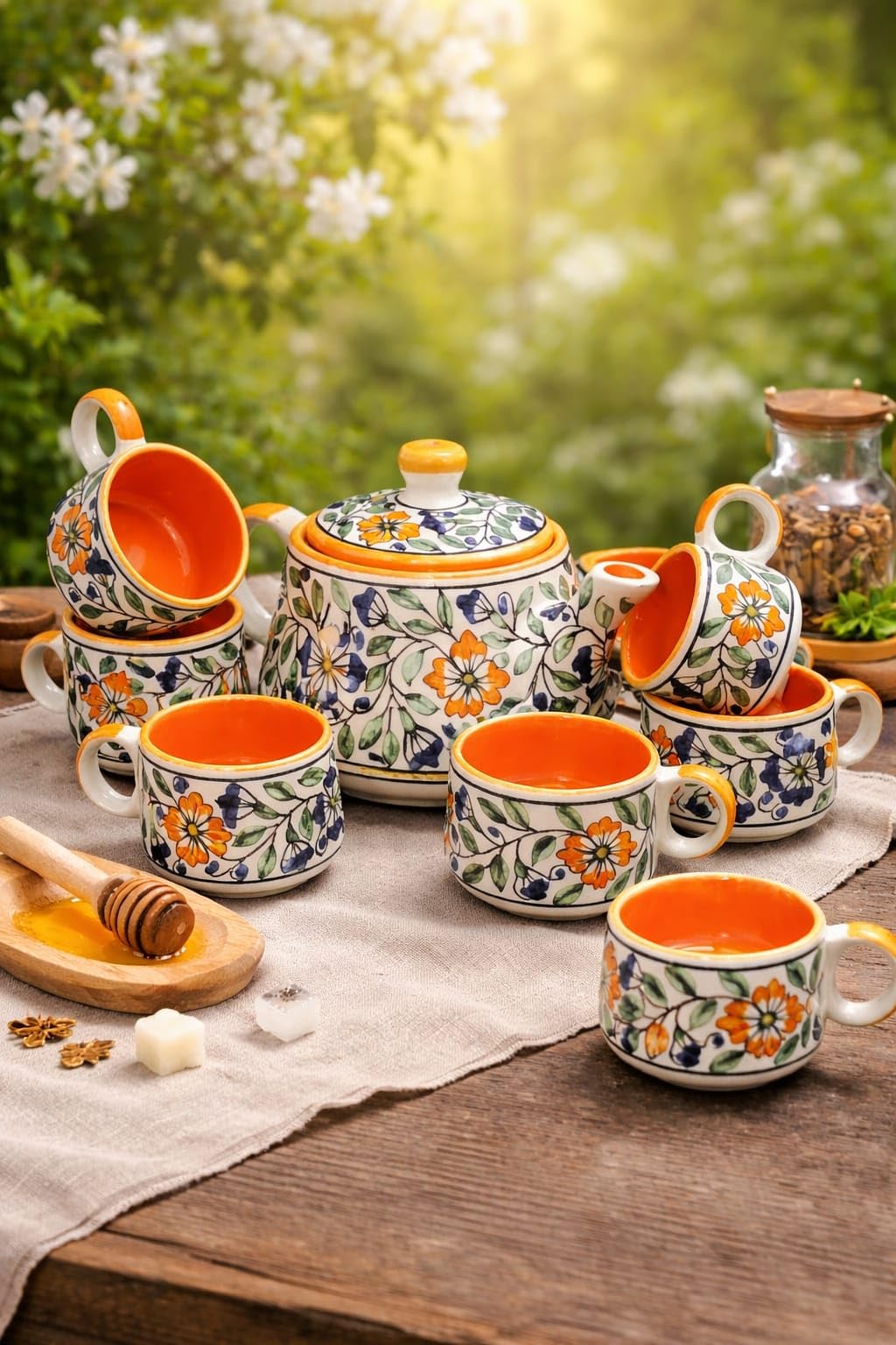 Buy AAV World Pack of 7 Ceramic MUGHAL Art Design Ceramic Kettle