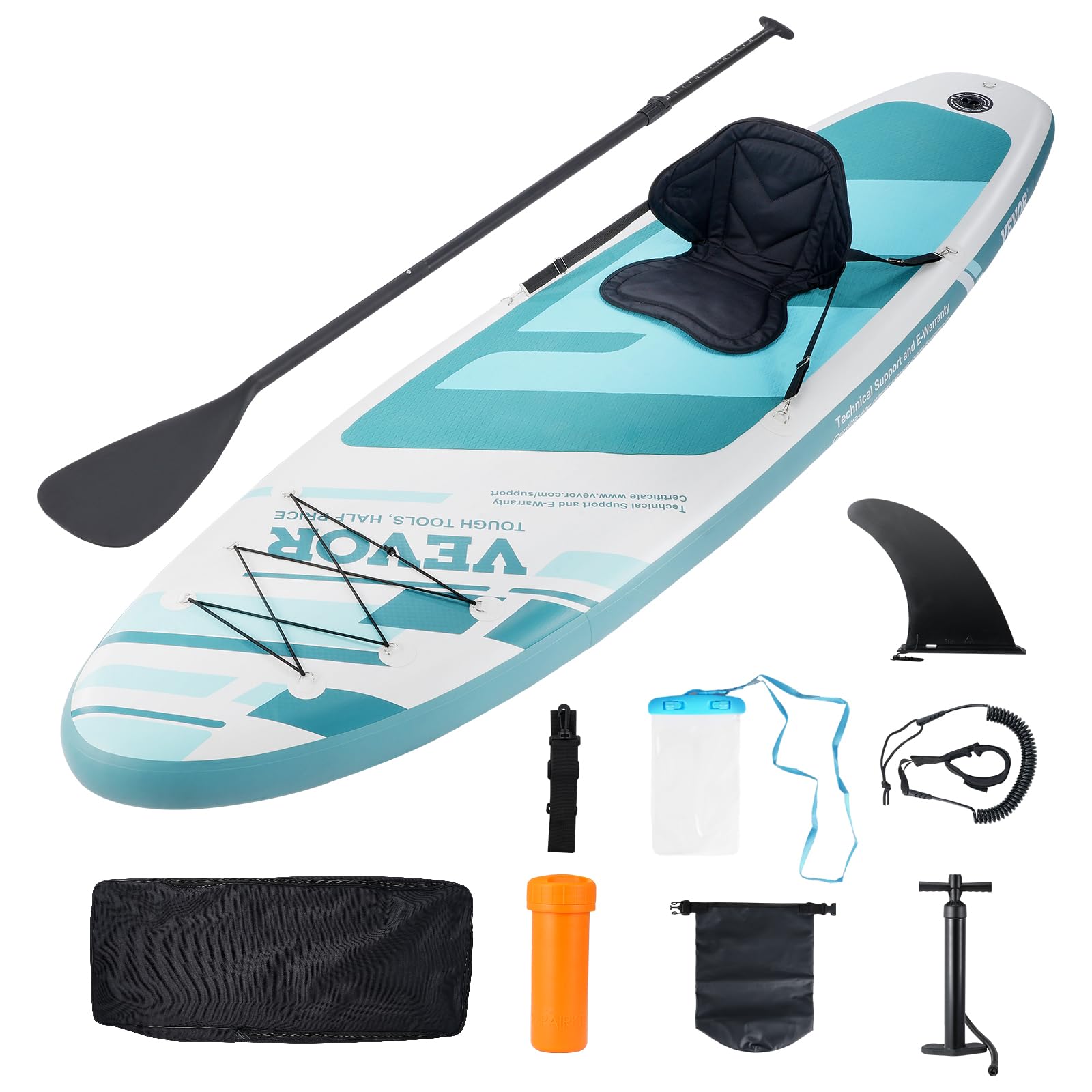 VEVOR Tabla de Paddle Surf Inflable, 323 x 84 x 15 cm Tabla de Paddle Sup de PVC con Asiento de Kayak extraíble, Accesorios para Tabla, Bomba, Remo y Kit de reparación, Juego de Remo Azul