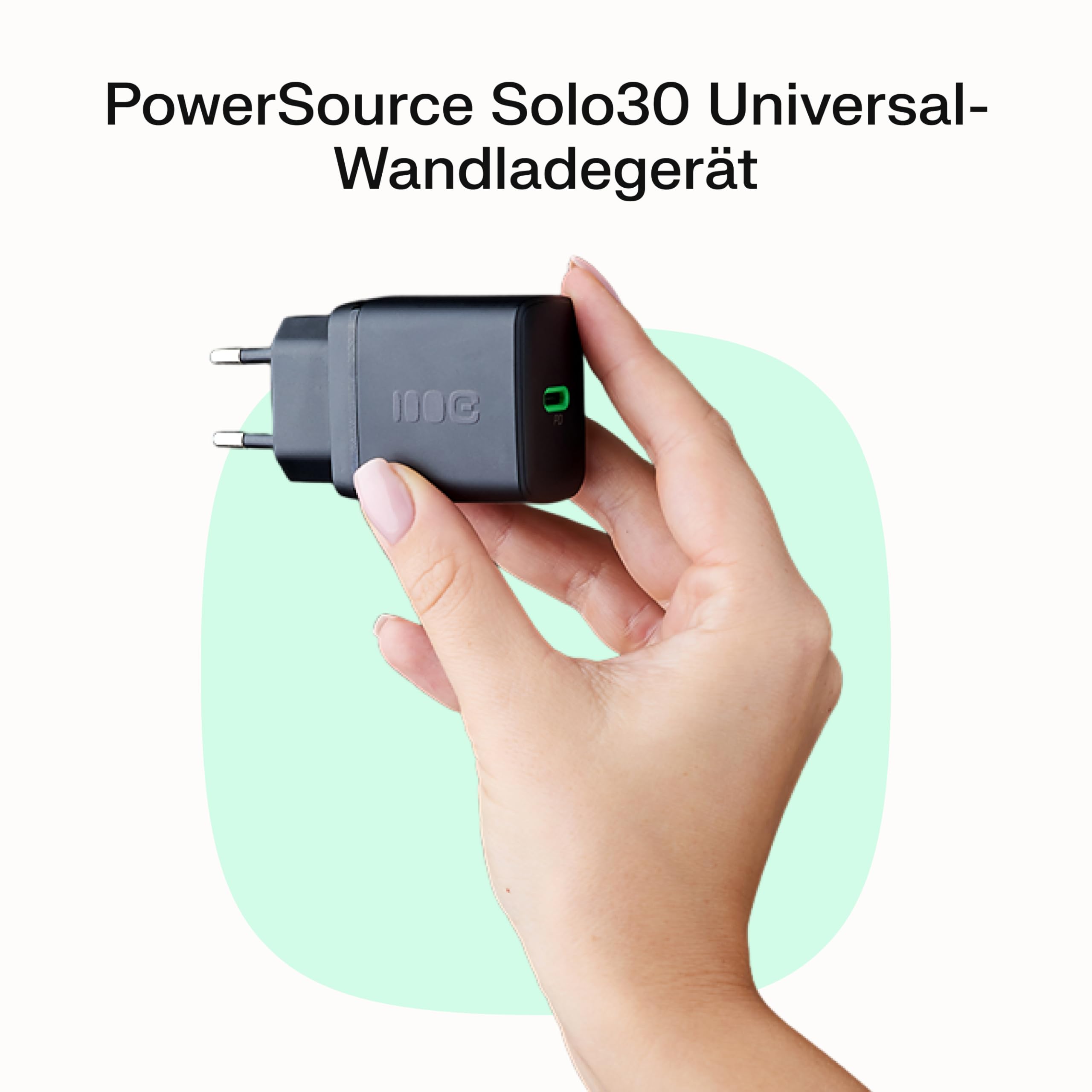 Greencell PowerSource Solo30 czarna ładowarka 30 W USB-C Power Delivery kompaktowa ładowarka z USB-C do iPhone 16, iPad Pro kompatybilna z iPhone 16/15/15 Plus/iPhone iPad