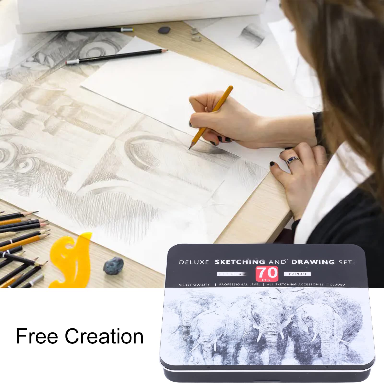 Fdit Ensemble de Fournitures D'art de 72 Pièces avec Carnet de Croquis et étui, Kit de Dessin Professionnel pour Artistes Débutants Adultes Adolescents Enfants, Graphite, Crayon à