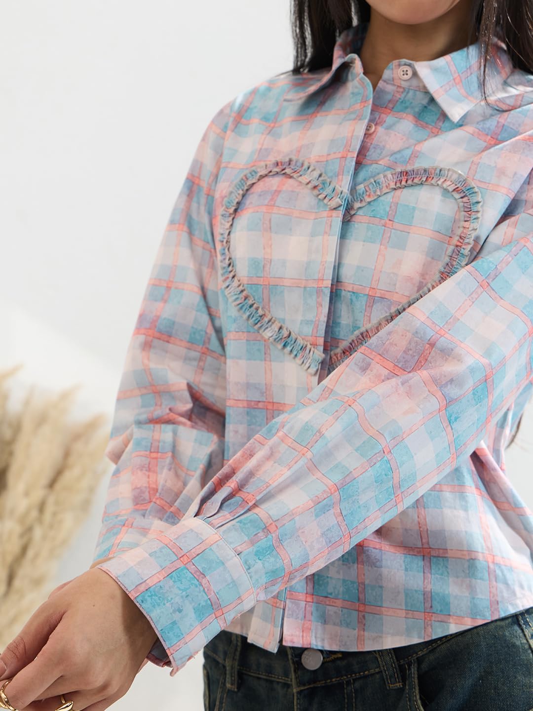 The Souled Store Camisa a cuadros: palisandro para mujeres y niñas, manga completa, cuello extendido, algodón, ajuste regular, camisa ligera