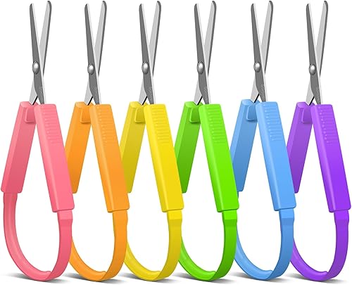 Mini tijeras de bucle de 5 pulgadas para niños, diseño adaptable, asas de compresión fáciles de abrir, color amarillo