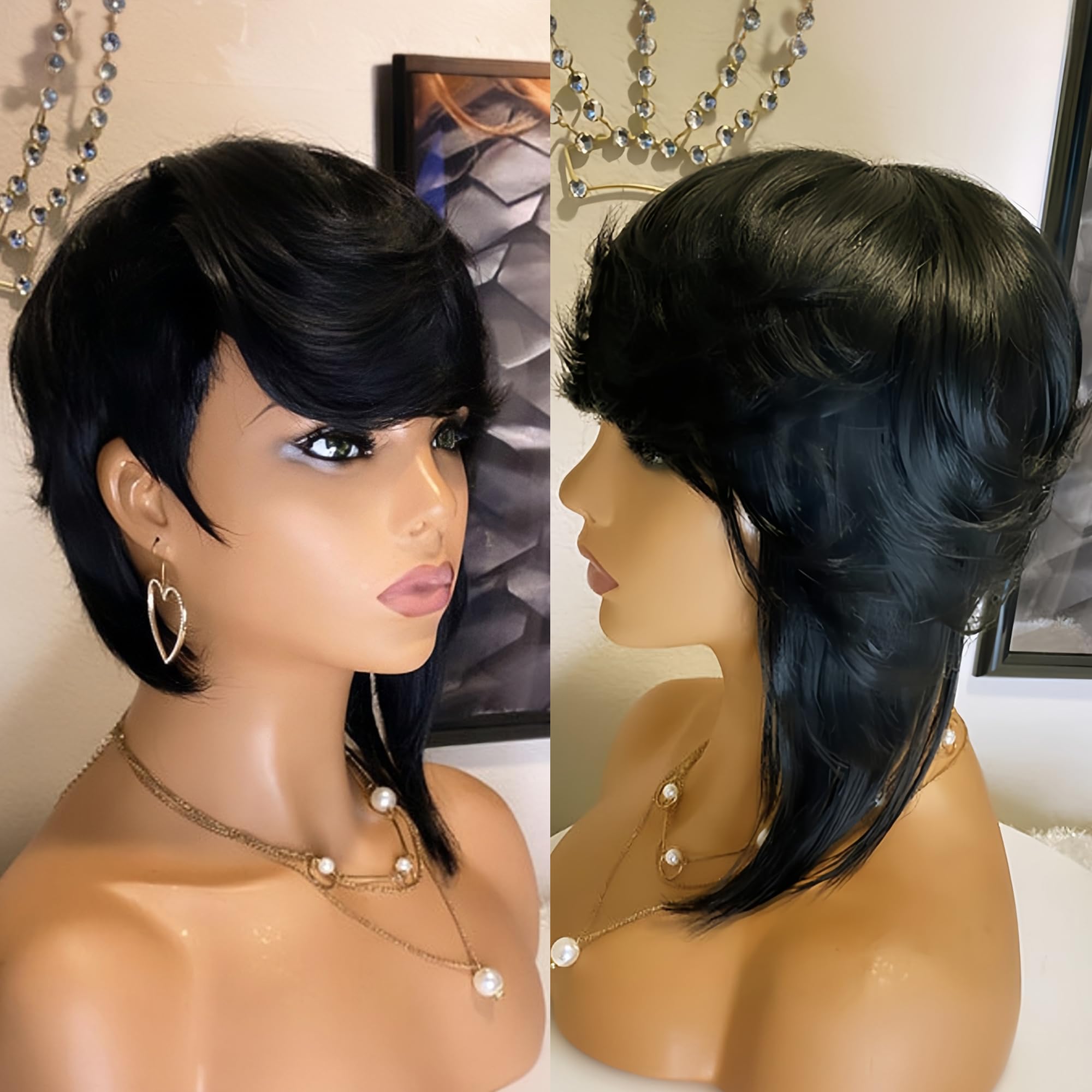 Amazon.com : SisBroSis10A Short Pixie Cut Human Hair Wig  display picture 2