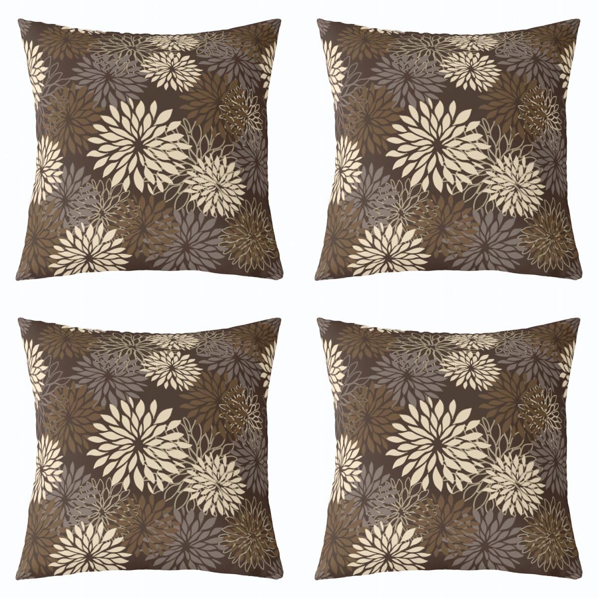 Homemissing Boho Floreale Federa per Cuscino Set di 4 Dalia Floreali Federe Quadrate Federe Farmeri Marrone Scuro Copricuscino per Divano Divano Camera da Letto Decorazione 45 x 45 cm