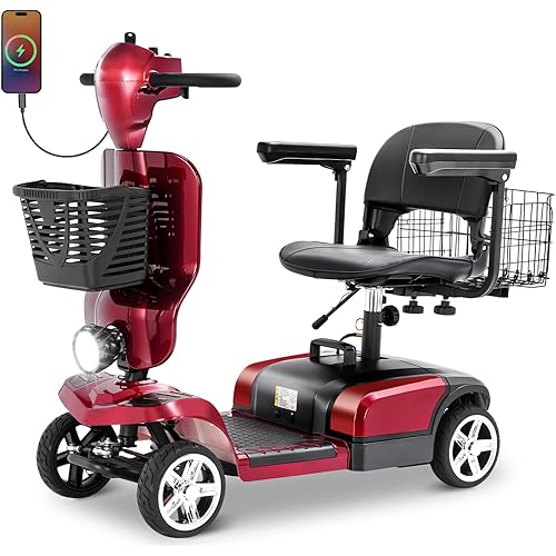 4 Wheels Eldryvon EV03 Electric Mobility Scooter for Seniors, Dual Baskets, 350W Powered Wheelchair with Rotating Seat, Foldable Motorized Scooter for Adult with USB Port, 300Lbs Capacity All Terrain