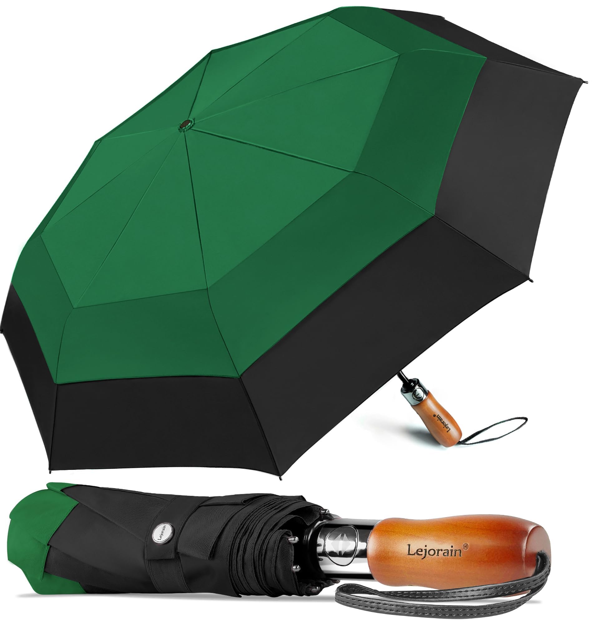 Lejorain Paraguas de golf grande para lluvia, 54 pulgadas, apertura automática, resistente, plegable, resistente al viento, doble toldo para hombres y mujeres