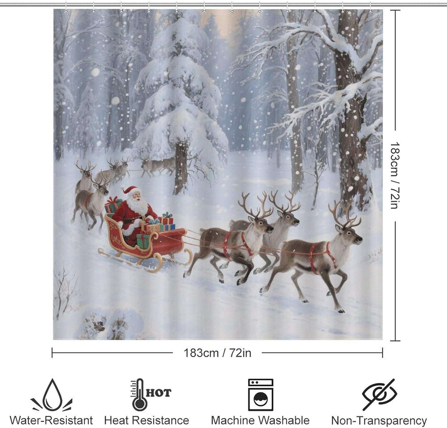 Christmas Snowflakes Background Shower Curtain Set 4 Piece, Non-Slip Bath Mat with Toilet Lid Cover and Waterproof Shower Curtain with 12 Hooks, Complete Bathroom Set for Home Decor