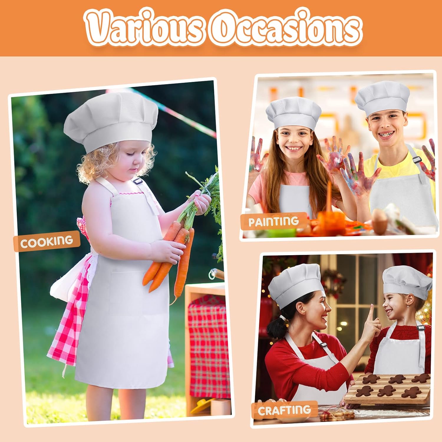 Handepo 40 Pcs Apron Chef Hat Set Aprons Chef 's Bib Apron Hats Bulk for Cooking Painting 7-13 Years