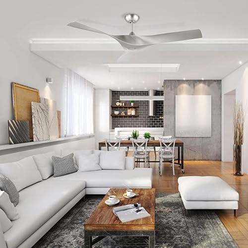 Miniatura 2 de ACOZ Ventilador de techo CC de 52 pulgadas sin luces con control remoto, ventiladores de techo de níquel cepillado con 3 cuchillas de plástico ABS,