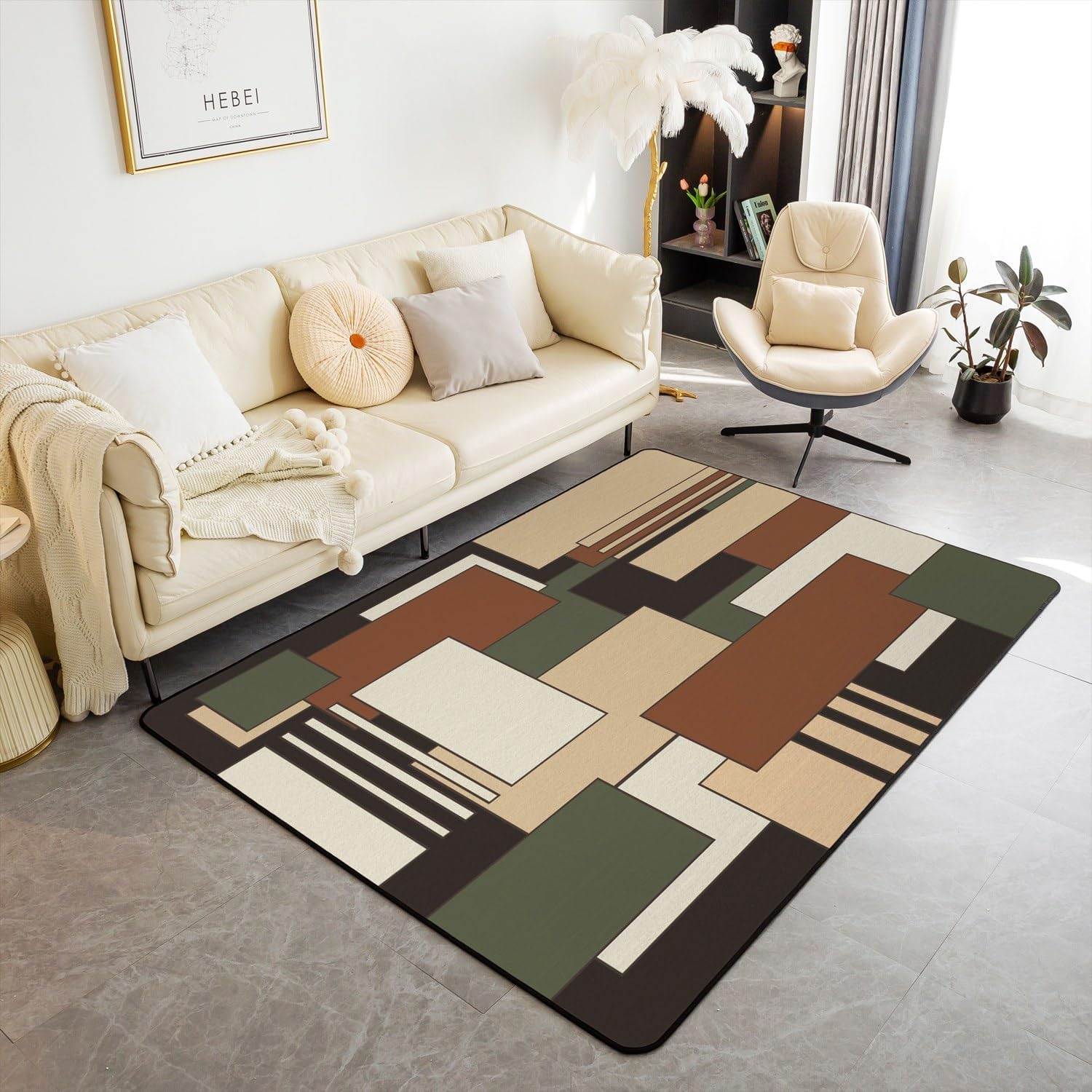 Blue Grey Black Geometric Area Rug 3x5 Kids Decorative Carpet for Boys Girls Modern Abstract Rugs for Living Room Bedroom Non-Slip Square Rectangle Indoor Floor Mat Room Decor Accent Rug