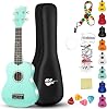 Soprano Ukulele Beginner Kit for Kids Adult Student wFree Online Lesson 21 Inch Ukelele Gig Bag Strap String Stickers Pick Polishing Cloth, Rainbow Series UkalaleeShinny Green