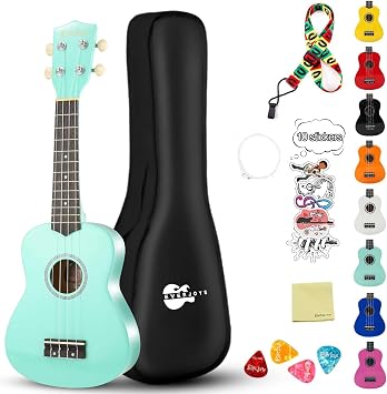 Soprano Ukulele Beginner Kit for Kids Adult Student w/Free Online Lesson 21 Inch Ukelele Gig Bag Strap String Stickers Pick Polishing Cloth, Rainbow Series UkalaleeShinny Green