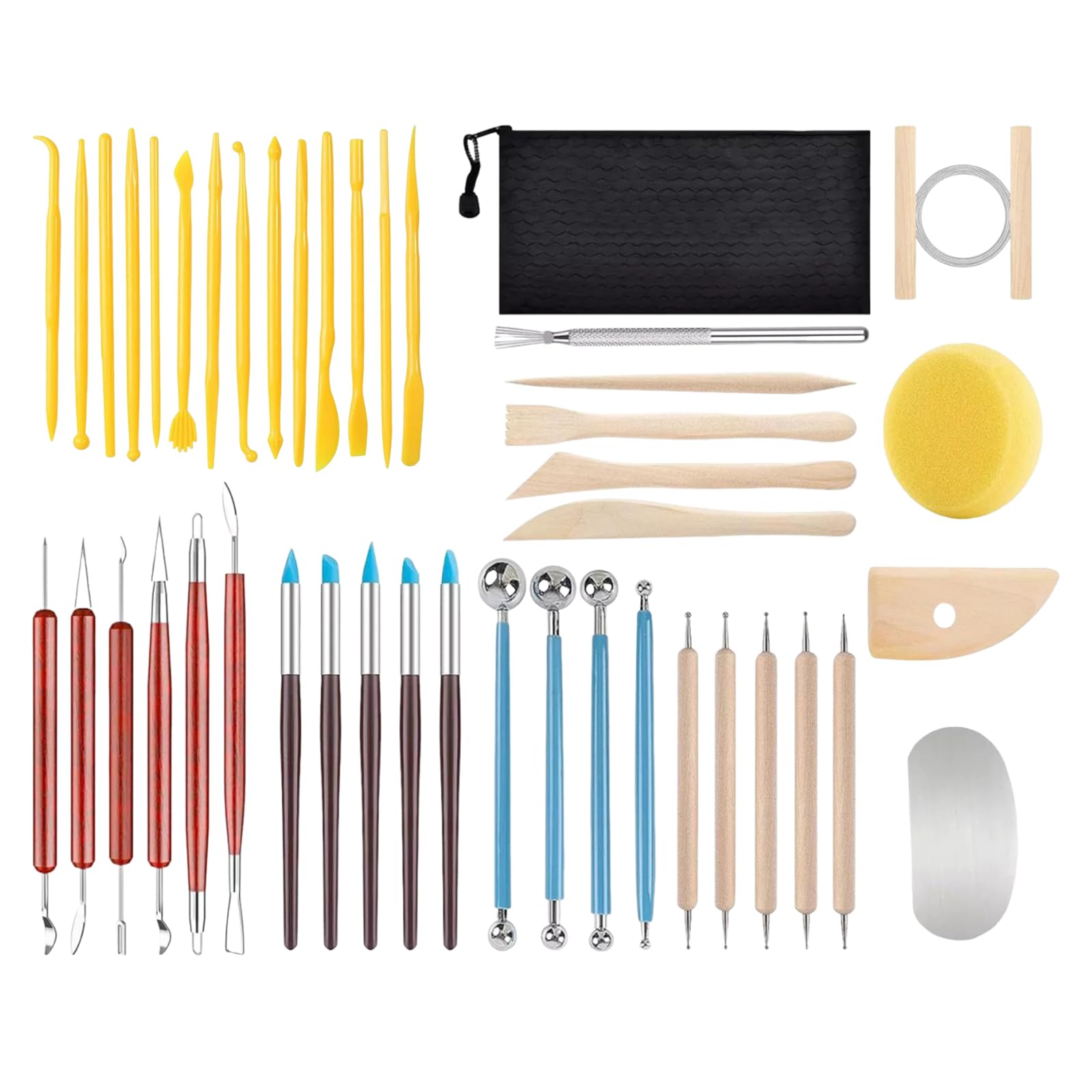 44Pcs Polymer Clay Sculpting Tools Set - Professional Pottery & Ceramic Carving Kit with Ball Stylus, Dotting Tools & Storage Bag for Air Dry Clay, Modeling, Engraving & Embossing DIY Crafts (44Pcs)