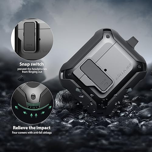 Miniatura 3 de Nillkin Compatible con AirPods Pro clip de bloqueo seguro con tapa desplegable automática cuerpo completo a prueba de golpes carcasa rígida para