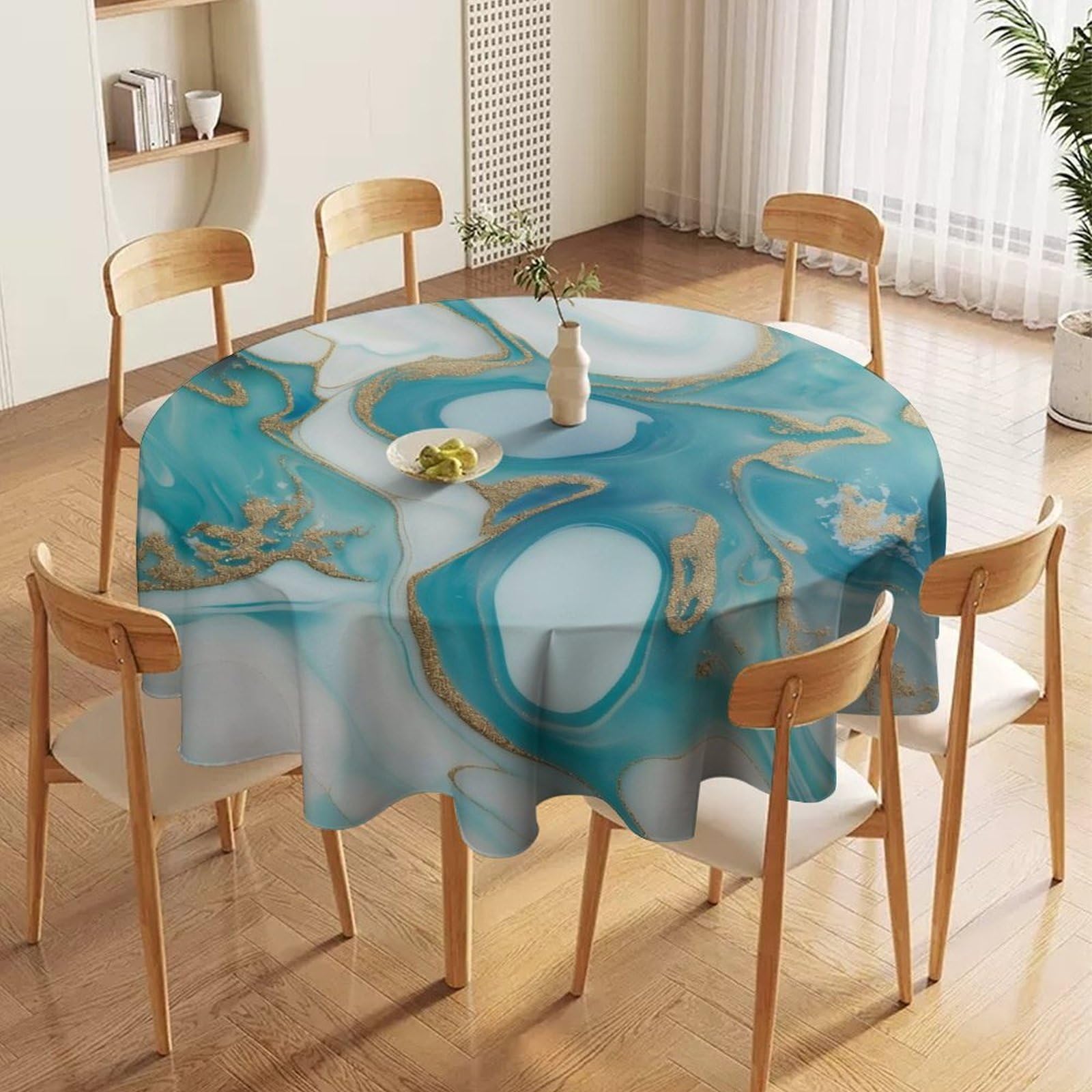 ORDOBO 3D Print Round Tablecloth - Geometric Patterns Round Countertop Decoration Cover Waterproof Wipeable Dust-Proof For Kitchen Dining Home 91X91Cm